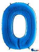 Blue 26-inch Grabo foil balloon shaped as the number zero, with shiny metallic surface and vibrant color.