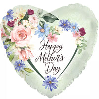 TRI Mother's Day floral heart foil balloon, 17-inch decorative foil balloon with colorful floral design, suitable for celebrations.