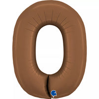 Satin chocolate 40-inch Grabo foil balloon shaped as the number zero, shiny and reflective surface for celebration decorations