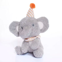 Tiger Feet soft toy elephant wearing a party hat, 20cm plush elephant for children or collectors.