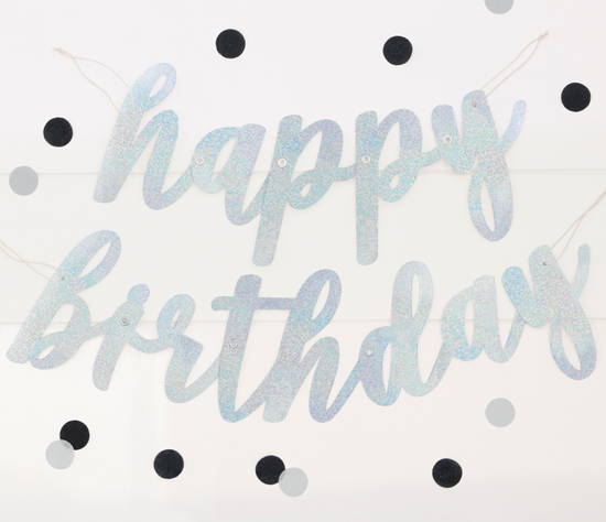 Unique Script Banner Silver Glitz Birthday