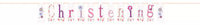 Pink Christening bunting by Unique, 7-foot long fabric banner with pink triangular flags for celebration or special occasions.