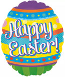 Tri Happy Easter Egg 9-inch foil balloon, air fill decorative balloon with colorful Easter-themed design.