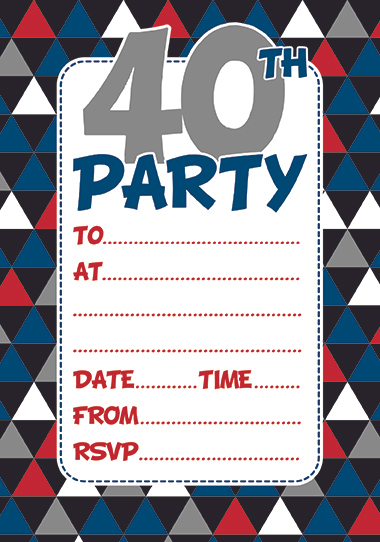 Age 40 Male Birthday Invitations 10x20pk