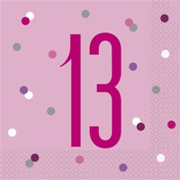 Pink Glitz 13th Birthday Napkins 16pk