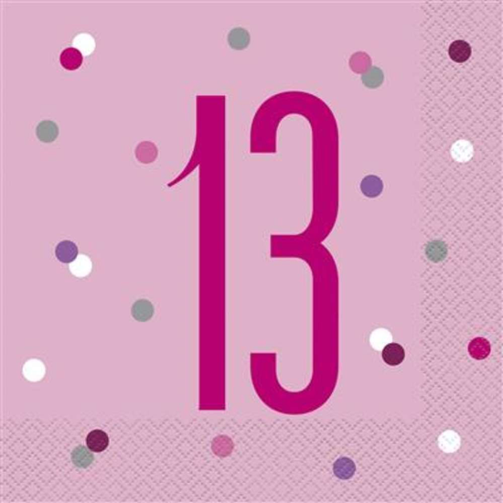 Pink Glitz 13th Birthday Napkins 16pk