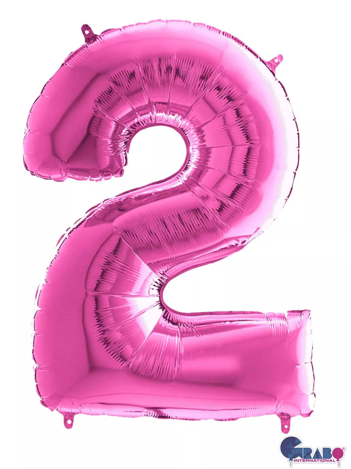 Pink 26-inch Grabo foil number 2 balloon, shiny metallic finish, perfect for celebrations and birthday decorations.