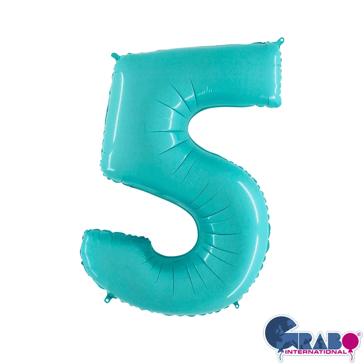 Pastel blue Grabo foil balloon shaped as the number 5, measuring 26 inches, suitable for celebrations and decorations.