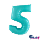 Pastel blue Grabo foil balloon shaped as the number 5, measuring 26 inches, suitable for celebrations and decorations.