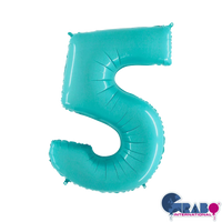 Pastel blue Grabo foil balloon shaped as the number 5, measuring 26 inches, suitable for celebrations and decorations.