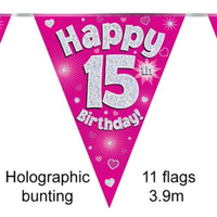 Oaktree Flag Banner Age 15 Pink Holographic 3.9m