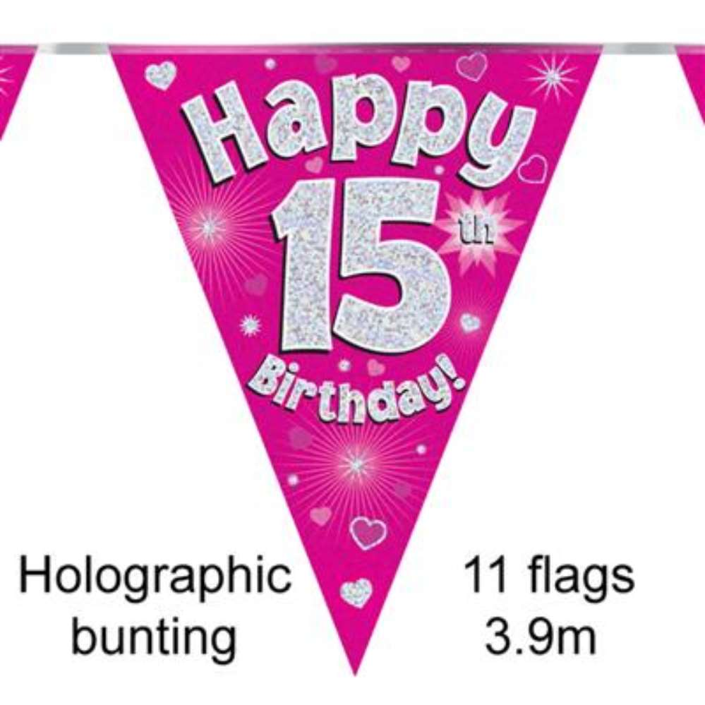 Oaktree Flag Banner Age 15 Pink Holographic 3.9m