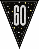9ft Flag Bunting Age 60 Glitz Black