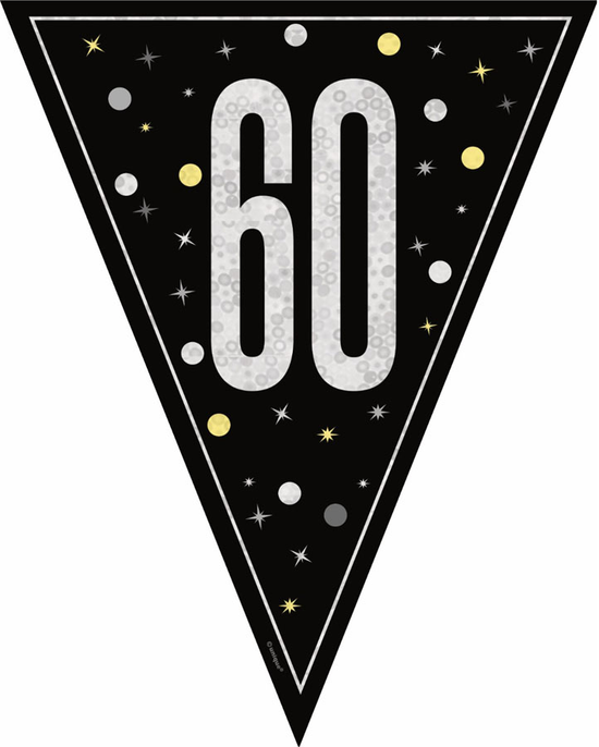 9ft Flag Bunting Age 60 Glitz Black