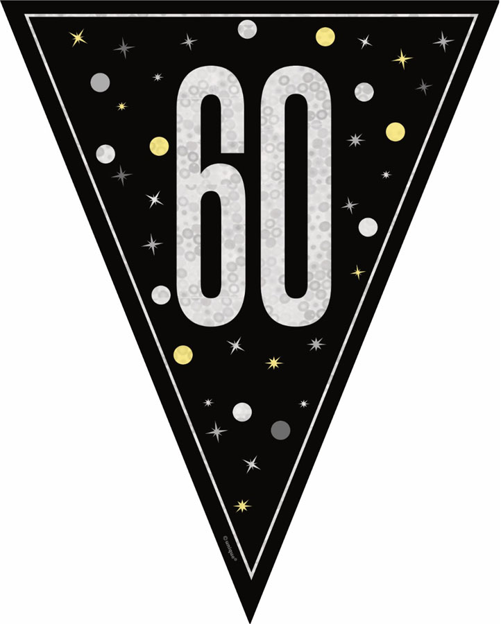 9ft Flag Bunting Age 60 Glitz Black