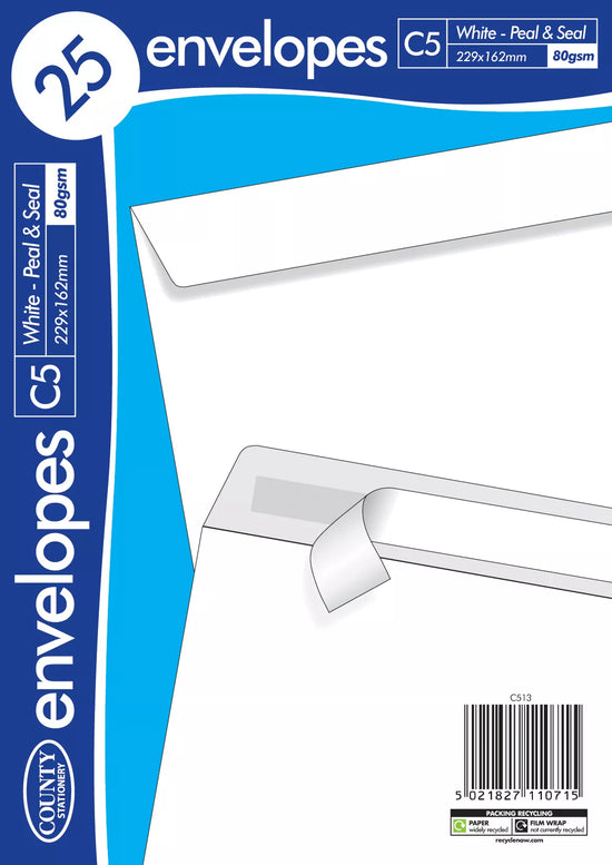 Peel & Seal Envelopes C5 White 162x229mm 25pk