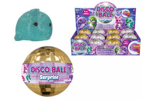 Kandy Toys Surprise Squishy in disco ball shape, soft and squeezable toy with shiny, reflective surface for fun and stress relief.