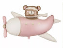 PartyDeco foil balloon featuring a bear in an airplane, 37-inch air-filled foil balloon for celebrations and parties.