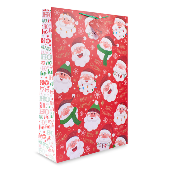 Gift Bag Santa Faces Large Portrait 12pk