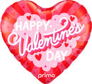 Prima Foil Balloon Valentine’s Day Burst 18-inch foil balloon with red and pink heart designs, perfect for holiday celebrations.