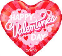 Prima Foil Balloon Valentine’s Day Burst 18-inch foil balloon with red and pink heart designs, perfect for holiday celebrations.