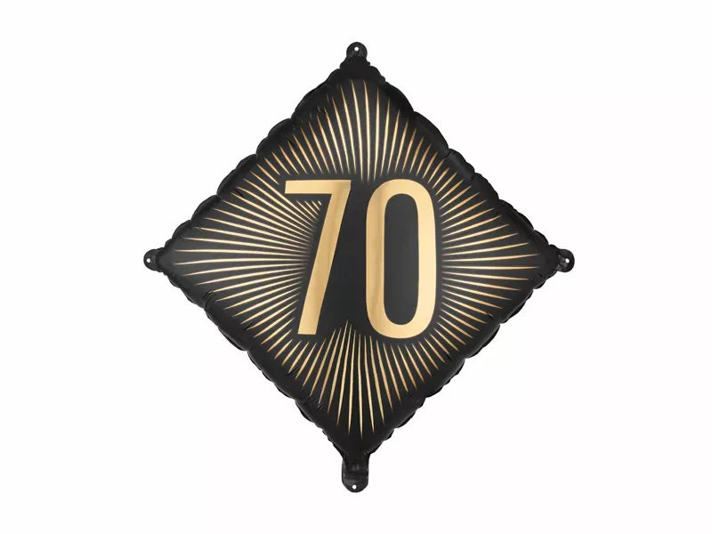 PartyDeco 18-inch black and gold foil balloon with "70" for milestone birthday celebrations