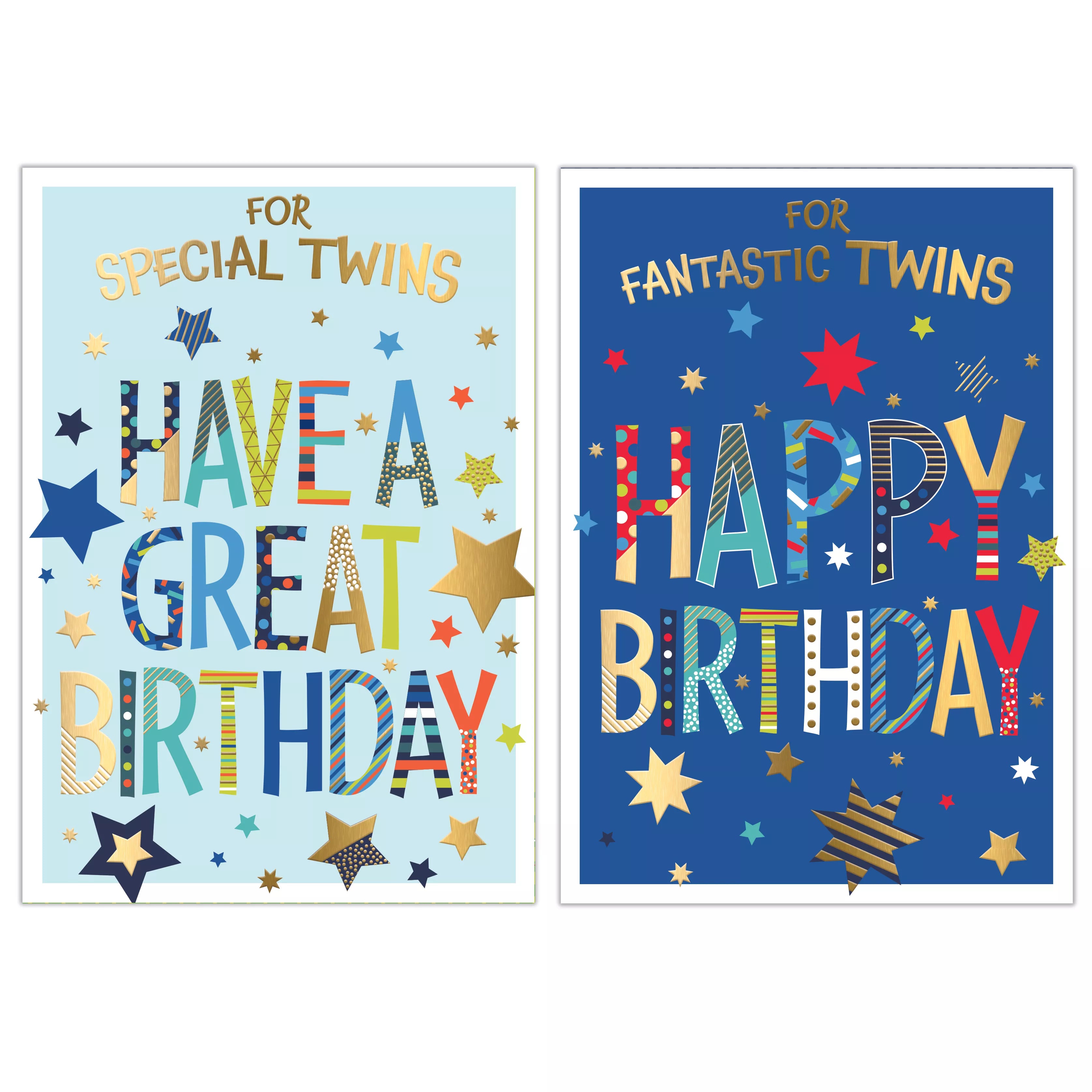 Poppyhill 12-pack birthday cards featuring twin-themed designs, perfect for celebrating special occasions.