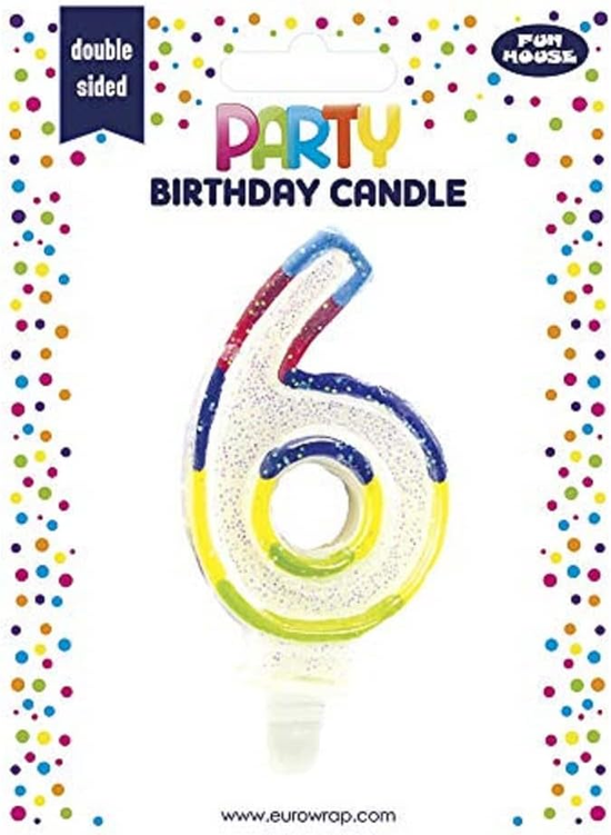 Eurowrap Party Candle Number 6 Glitter Rainbow