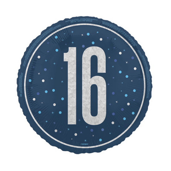 Unique Foil Balloon Blue Glitz Age 16 18"