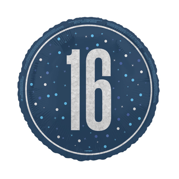 Unique Foil Balloon Blue Glitz Age 16 18"