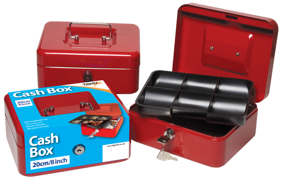 Tiger Stationery Cash Box Red 20cm