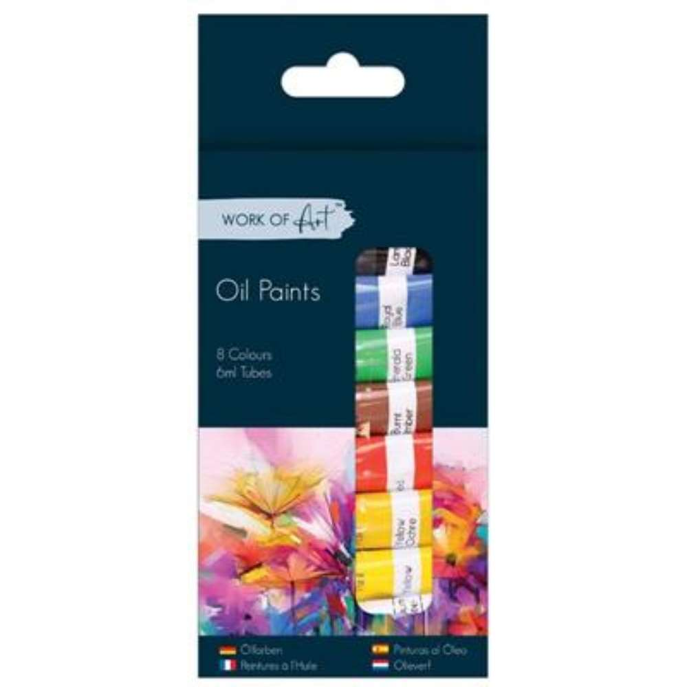 Set of 8 Tallon oil paint tubes, 6ml each, with colorful paint visible in sealed tubes for artists and painting enthusiasts.