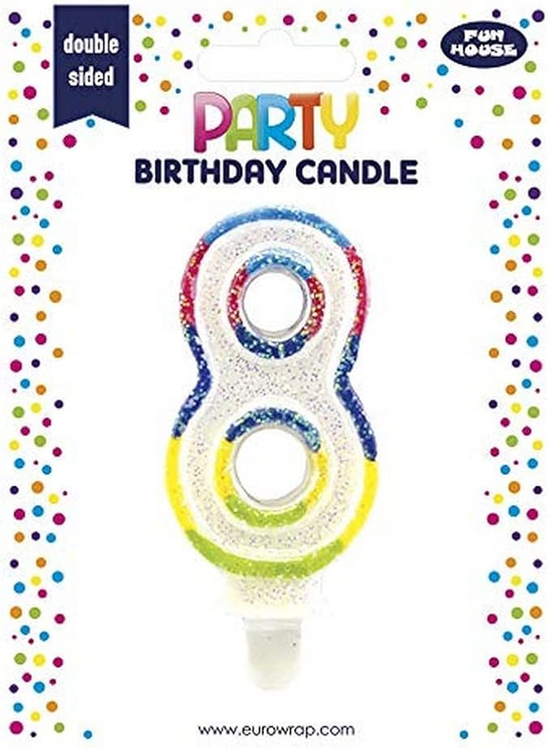Eurowrap Party Candle Number 8 Glitter Rainbow