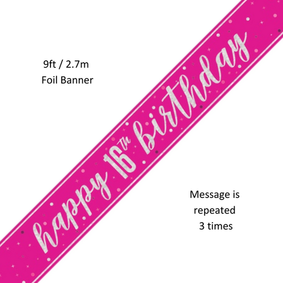 Unique Banner Pink Glitz Age 16 9ft