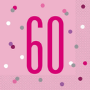 Pink Glitz 60th Birthday Napkins 16pk