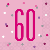 Pink Glitz 60th Birthday Napkins 16pk