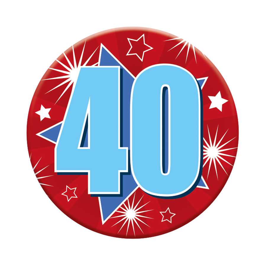 Six small birthday badges by Tiger Feet featuring the number 40, perfect for celebrating milestone age events.