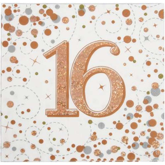 Oaktree Fizz Age 16 Rose Gold Napkins 16pk