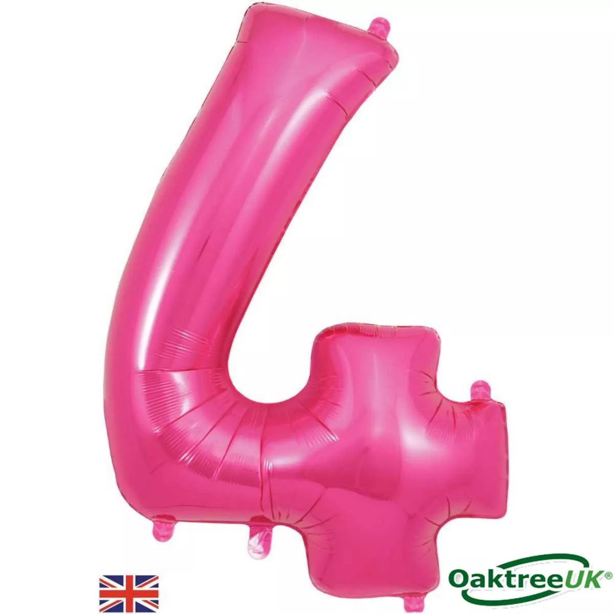 Oaktree pink foil balloon shaped as the number 4, 34 inches tall, with shiny metallic finish for celebration decorations