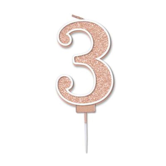 Oaktree Party Candle Number 3 Rose Gold 7.5cm