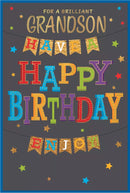 Six Simon Elvin C75 birthday cards for grandson, featuring colorful designs and festive messages, displayed in the image.