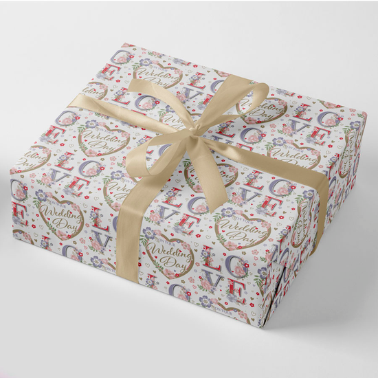 24pk Giftwrap Text Wedding Day + 12 FREE Tags