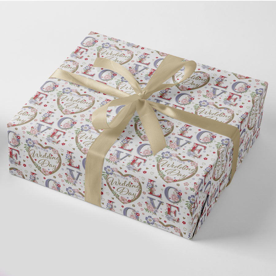 24pk Giftwrap Text Wedding Day + 12 FREE Tags