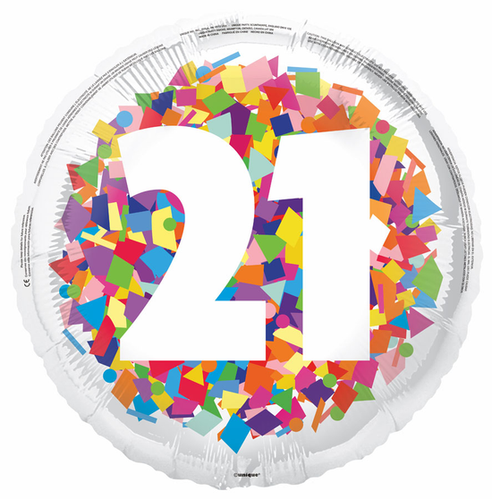 Unique Foil Balloon Bright Confetti Age 21 18"