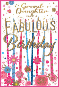 Set of six Simon Elvin C75 birthday greeting cards for granddaughter featuring colorful, festive designs.