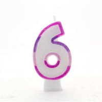 Pink number 6 party candle set from APAC with six colorful candles for birthday celebrations.
