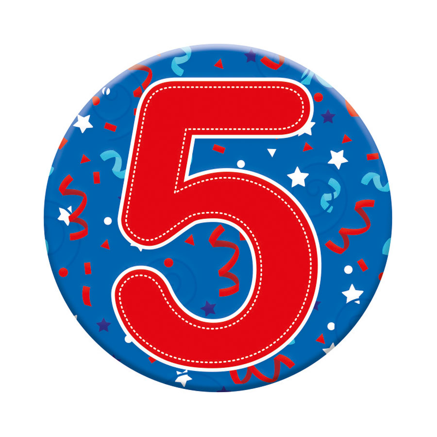Six small Tiger Feet birthday badges featuring the number 5, perfect for celebrating a fifth birthday.