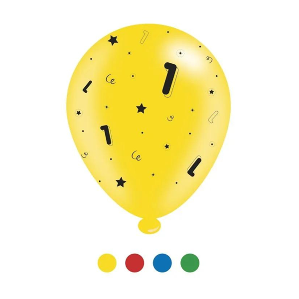 Age 1 Assorted 10" Latex Balloons 8pk