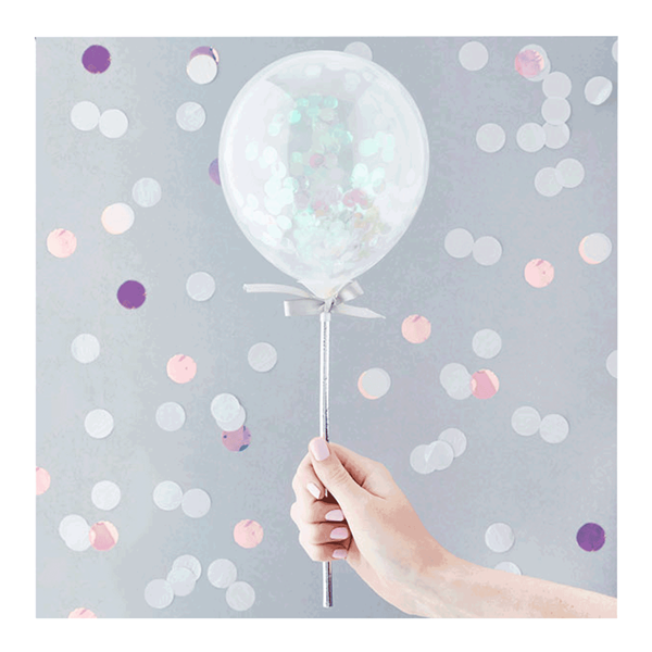 Hootyballoo Iridescent 5" Latex Balloon W/Wand 5pk