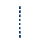 Blue hanging decor with "18" glitz design, 5ft long, festive party decoration by Unique for celebrating 18th birthdays.